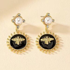 Gold and Black Bee Earrings